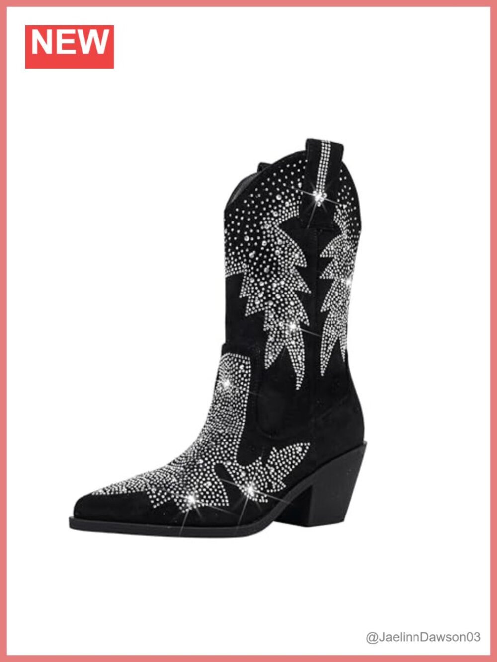 Rhinestone Bling Suede Western Cowgirl Boots Pointed Toe Mid-Calf Heeled
